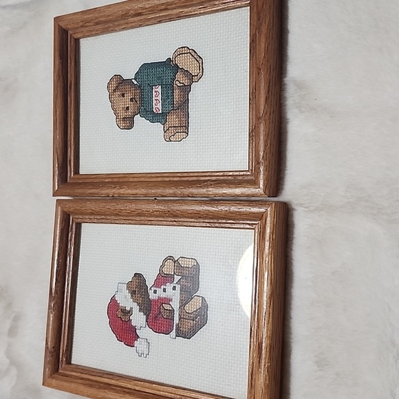 2- CROSS STITCH  FINISHED   TEDDY BEARS  PHOTO FRAMES. - Picture 1 of 4